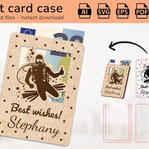 Personalisierter Taucherkoffer Geschenkkartenhalter Geld | Namensschild | Laser fertig geschnittenes Design | Ai, EPS, PDF, DXF, svg