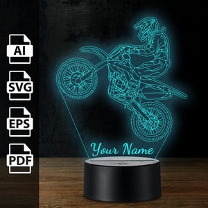 Extrem Freestyle Motocross Motorrad Motorrad personalisierte 3D-Lampe Acryl-LED-Licht | Laserschnittdateien ai, eps, pdf, svg
