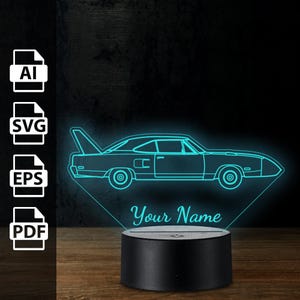 Plymouth Superbird American Muskelauto personalisierte 3D-Lampe Acryl-LED-Licht | Laserschnittdateien ai, eps, pdf, svg