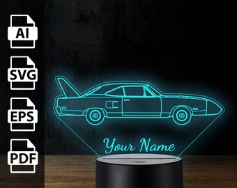 Plymouth Superbird American muscle car personalized 3D lamp acrylic led light | laser cut files ai, eps, pdf, svg