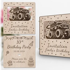 Fichier découpé au laser d'Invitation Monster Truck pour l'anniversaire de fiançailles, baby shower, douche nuptiale, anniversaire de remise des diplômes