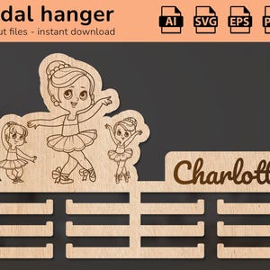 Porta medaglie ballerina, da appendere alla parete, per premiare il nome del premio / decorazione d'interni / design tagliato al laser / per bambini / Ai, EPS, PDF, DXF