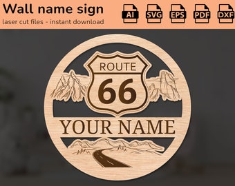 Route 66 highway car name sign vehicles road route | interior decor | laser cut design | for kids | Ai, EPS, PDF, DXF