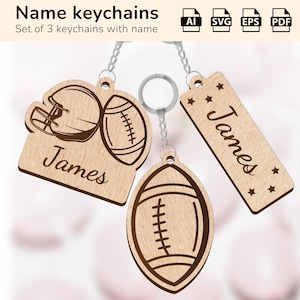 Porte-clés à breloques ballon de rugby de football américain | plaque nominative personnalisée | Forge luminescente découpée au laser | IA, EPS, PDF, SVG