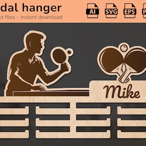 Suporte para medalhas de tênis de mesa, pingue-pongue, cabide de parede, prêmio, placa de nome | decoração de interiores | design de corte a laser | para crianças | Ai, EPS, PDF