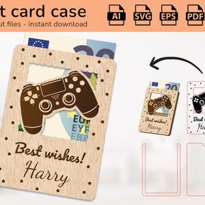 Manette de jeu x étui carte-cadeau argent | signe de nom | conception découpée au laser | Ai, EPS, PDF, DXF, Svg