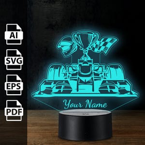 Formel-Rennwagen-Rallye personalisierte 3D-Lampe Acryl-LED-Licht | Laserschnittdateien ai, eps, pdf, svg