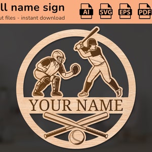 Baseball nursery wall name sign | interior decor | laser cut design | for kids | Ai, EPS, PDF, DXF