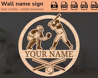 Baseball nursery wall name sign | interior decor | laser cut design | for kids | Ai, EPS, PDF, DXF