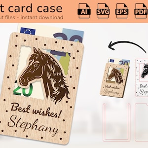 Pferdeetui Geschenkkarte Geld | Namensschild | Lasergeschnittenes Design | Ai, EPS, PDF, DXF, Svg