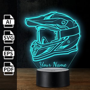 Casque tout-terrain moto personnalisé lampe illusion 3D lumière led acrylique | Fichiers découpés au laser ai, eps, pdf, svg