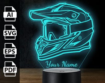 Offroad helmet motorbike personalized 3D illusion lamp acrylic led light | laser cut files ai, eps, pdf, svg