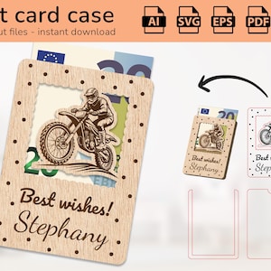 Porta-cartão de presente personalizado para motocross | placa de nome | design de corte a laser | Ai, EPS, PDF, DXF, Svg