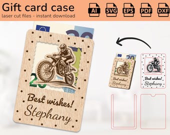 Personalized motocross motorbike case gift card holder money | name sign | laser ready-cut design | Ai, EPS, PDF, DXF, Svg