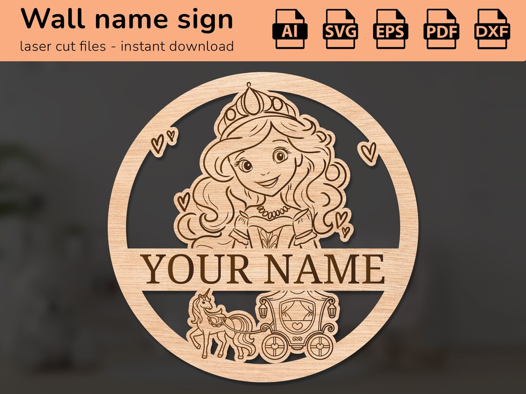 Princess Custom Signs Princess Carriage Name Sign | Interior Decor | Laser Cut Design | for ...