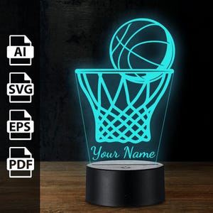 Basketball-Spiel personalisierte 3D-Lampe Acryl-LED-Licht | Laserschnittdateien ai, eps, pdf, svg