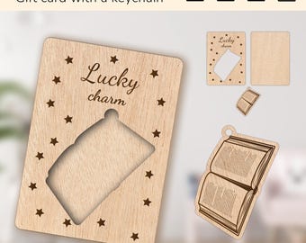 Books lover lucky keychain charm | gift for birthday, mom, dad, friend | laser cut design glowforge | Ai, EPS, PDF, SVG