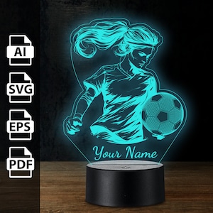 Frau Mädchen Fußball Fußball personalisierte 3D-Lampe Acryl-LED-Licht | Laserschnittdateien ai, eps, pdf, svg