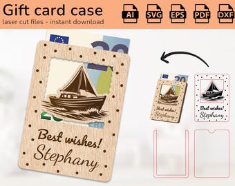 Personalized sailing boat case gift card holder money | name sign | laser ready-cut design | Ai, EPS, PDF, DXF, Svg