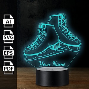 Eislaufen personalisierte 3D-Lampe Acryl-LED-Licht | Laserschnittdateien ai, eps, pdf, svg
