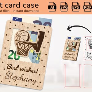 Estojo esportivo de basquete personalizado porta-cartão presente dinheiro | placa de nome | design pronto para corte a laser | Ai, EPS, PDF, DXF, Svg