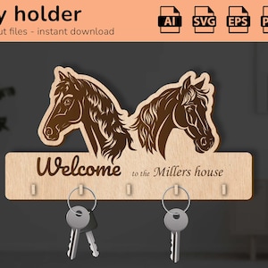 Porte-clés porte-clés chevaux | plaque nominative personnalisée | Forge luminescente découpée au laser | IA, EPS, PDF, SVG