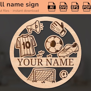 Targa con nome da parete per cameretta dei bambini con tema calcio | arredamento d'interni | disegno tagliato al laser | per bambini | Ai, EPS, PDF, DXF
