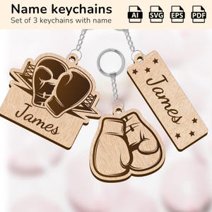 Llavero de artes marciales de boxeo con dije de llavero / placa con nombre personalizada / diseño cortado con láser glowforge / Ai, EPS, PDF, SVG