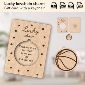 Porte-clés porte-clés chanceux de basket-ball | cadeau pour un anniversaire, une maman, un papa, un ami | Forge luminescente découpée au laser | IA, EPS, PDF, SVG