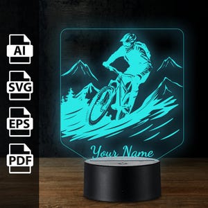 Downhill Mountainbike Fahrrad Mountainbike 3D-Lampe Acryl-LED-Licht personalisiert | Laserschnittdateien ai, eps, pdf, svg