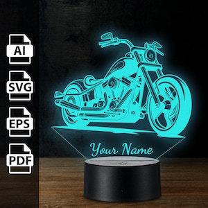 Chopper Motorrad Motorrad personalisierte 3D-Lampe Acryl-LED-Licht | Laserschnittdateien ai, eps, pdf, svg