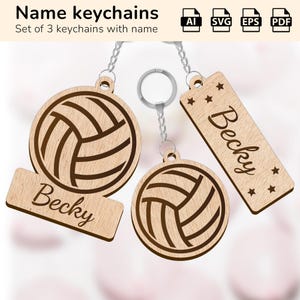 Portachiavi con palla da pallavolo, ciondolo portachiavi / targhetta con nome personalizzato / design tagliato al laser glowforge / Ai, EPS, PDF, SVG