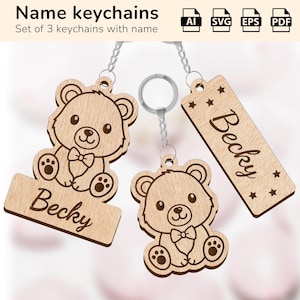 Portachiavi con ciondolo a forma di orso / cartello con nome personalizzato / design tagliato al laser glowforge / Ai, EPS, PDF, SVG