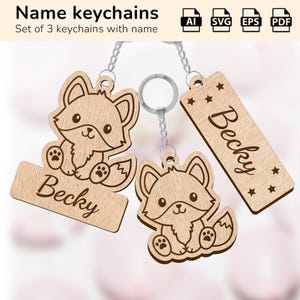 Porte-clés à breloques Fox | plaque nominative personnalisée | Forge luminescente découpée au laser | IA, EPS, PDF, SVG