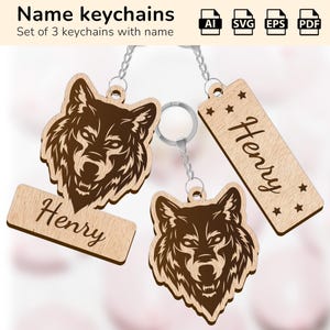 Porte-clés porte-clé loup | cadeau pour un anniversaire, une maman, un papa, un ami | Forge luminescente découpée au laser | IA, EPS, PDF, SVG