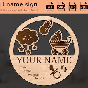 Naambord voor pasgeboren babyziekenhuis | interieurdecoratie | lasergesneden ontwerp | voor kinderen | Ai, EPS, PDF, DXF