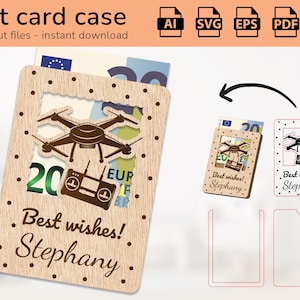 Personalisierte Drohne Fall Geschenk Kartenhalter Geld | Namensschild | Laser fertig geschnittenes Design | Ai, EPS, PDF, DXF, svg