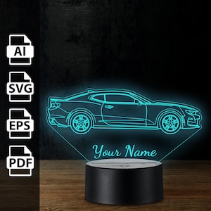 Corvette Camaro SS amerikanisches Muskelauto personalisierte 3D-Lampe Acryl-LED-Licht | Laserschnittdateien ai, eps, pdf, svg