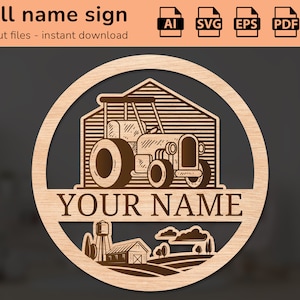 Farm tractor nursery wall name sign | interior decor | laser cut design | for kids | Ai, EPS, PDF, DXF