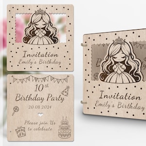 Fichier d'invitation de princesse découpé au laser pour anniversaire fiançailles baby shower shower de bébé douche nuptiale anniversaire de remise des diplômes