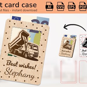 Porta carte regalo personalizzato per autocarri con cassone ribaltabile, porta soldi/cartello con nome/disegno tagliato al laser/Ai, EPS, PDF, DXF, Svg