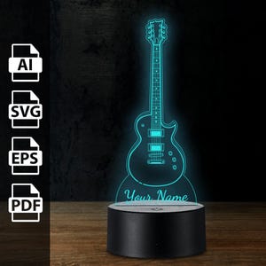 E-Gitarrenmusik personalisierte 3D-Lampe Acryl-LED-Licht | Laserschnittdateien ai, eps, pdf, svg