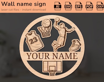 Basketball theme nursery wall name sign | interior decor | laser cut design | for kids | Ai, EPS, PDF, DXF