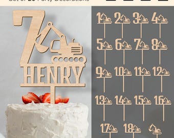 Excavator construction cake topper birthday | anniversary decor | laser cut design | download | Ai, EPS, PDF, SVG