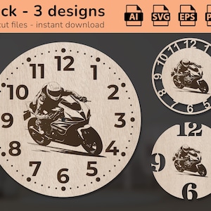 Racing Motorrad Uhr Wandschild | Innendekor | Lasercut Design | Herunterladen | Ai, EPS, PDF, DXF
