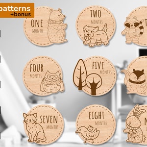 13 hitos mensuales de animales bebés de Woodlans dibujados a mano SVG. Conjunto desde meses hasta un año. Archivo de corte digital. Marcadores de fotos SVG de Glowforge