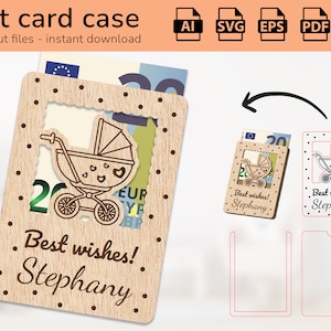 Baby shower stroller case gift card money | name sign | laser cut design | Ai, EPS, PDF, DXF, Svg