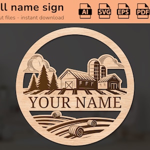 Farm landscape nursery wall name sign | interior decor | laser cut design | for kids | Ai, EPS, PDF, DXF