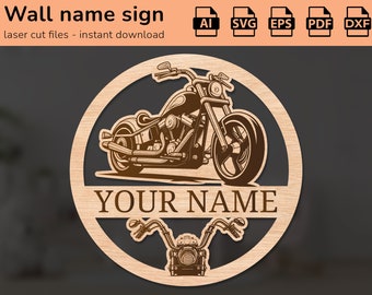 Chopper motorcycle rider nursery wall name sign | interior decor | laser cut design | for kids | Ai, EPS, PDF, DXF