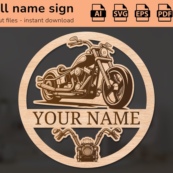 Chopper motorcycle rider nursery wall name sign | interior decor | laser cut design | for kids | Ai, EPS, PDF, DXF